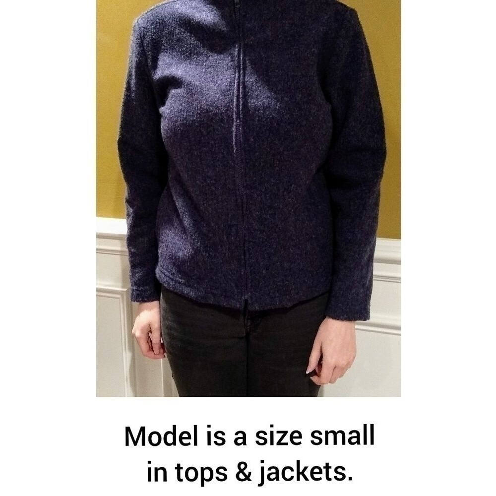 Talbots Heathered Blue Gray Petite Fleece Jacket - Picture 7 of 7